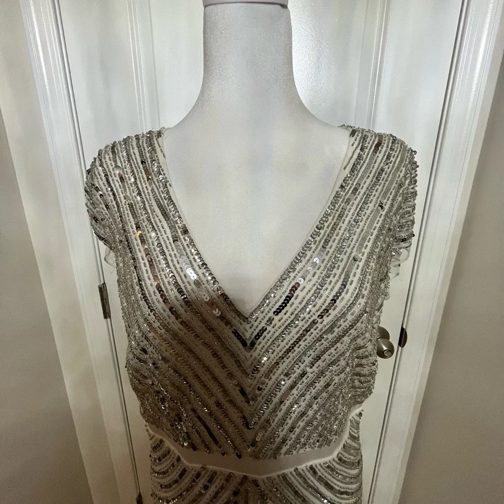 Adrianna Papell, White and Silver Dress, Women, Size 10 - Picture 3 of 12